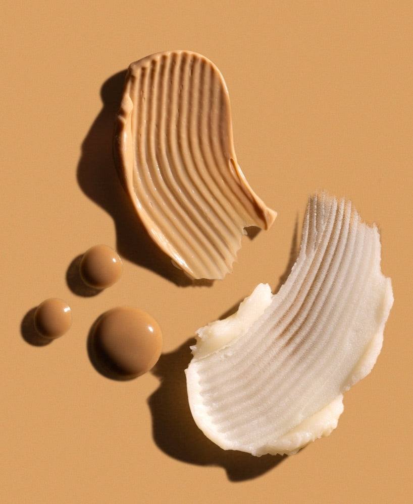 Three skincare textures arranged in sunlight
